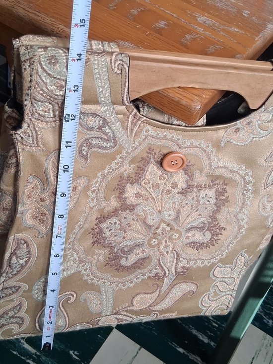 Paisley Jacquard Tote with Wooden Handles - Picture 9 of 11